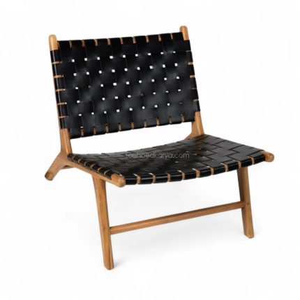 Teak Wood and Woven Leather Lounge Chair LCI – 03